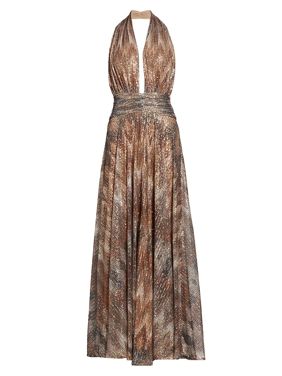 Womens Reyna Abstract Sequined Halterneck Gown Product Image