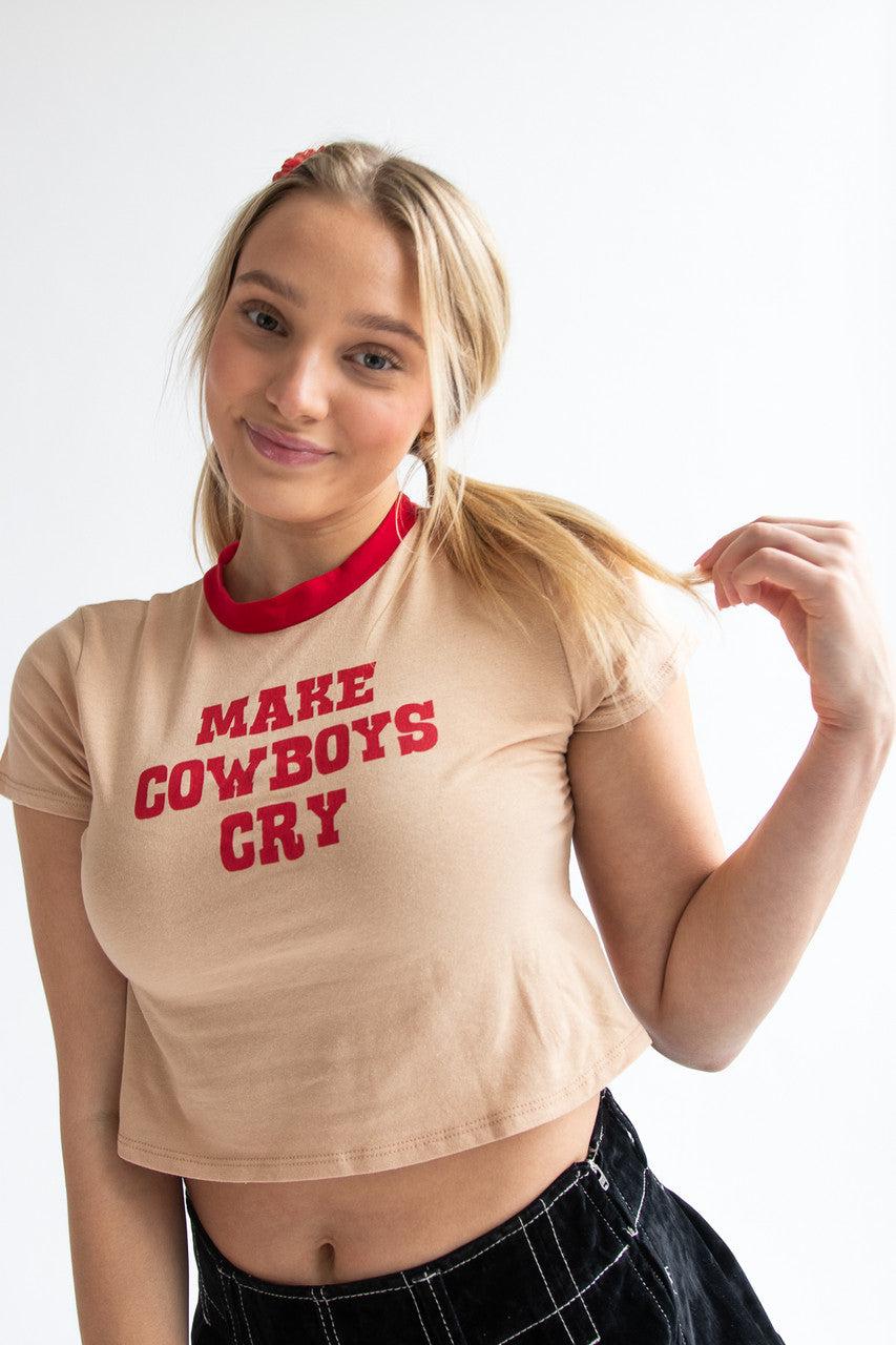Make Cowboys Cry Crop Ringer Tee Product Image