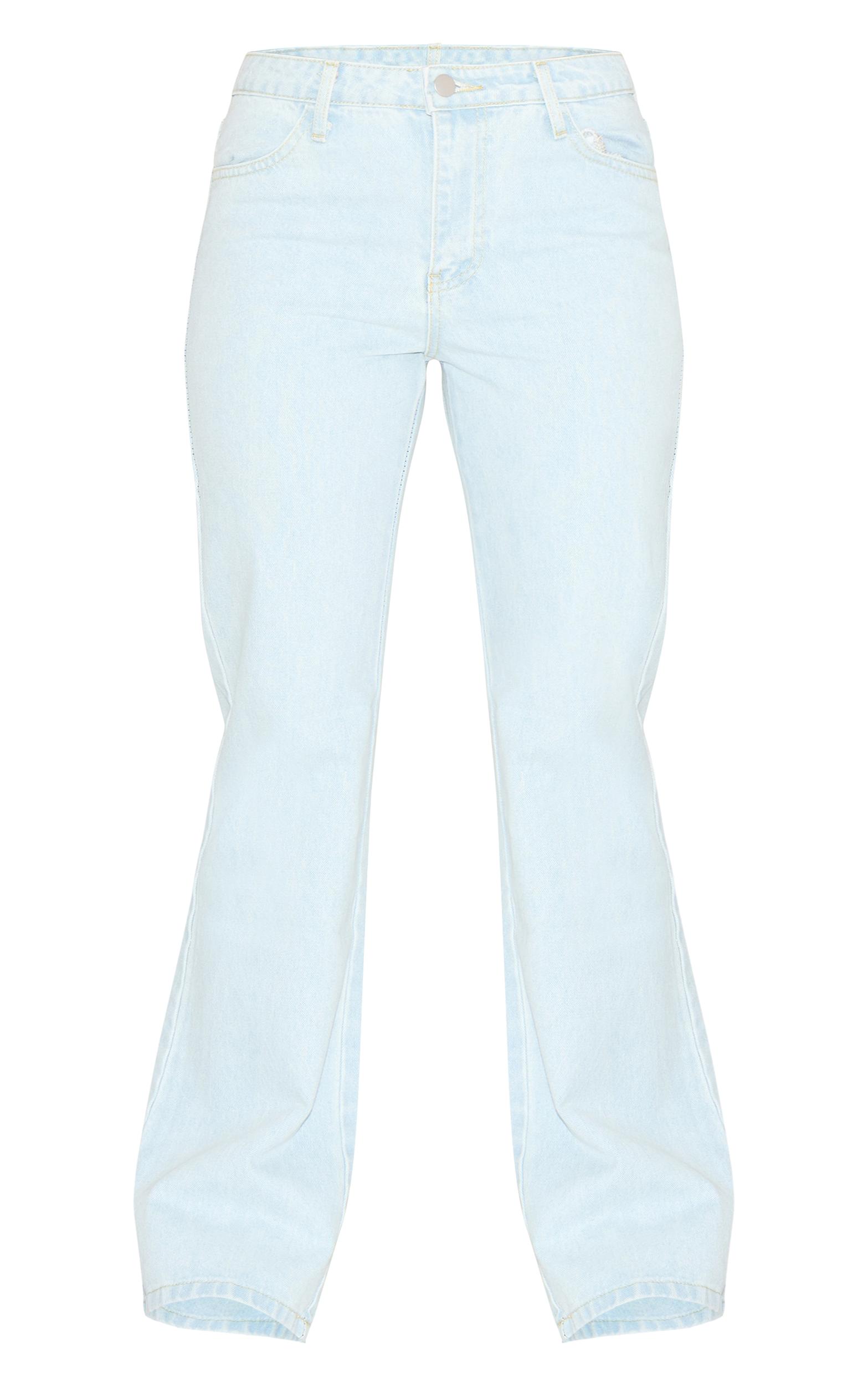 Light Blue Mid Waist Straight Leg Jeans Product Image