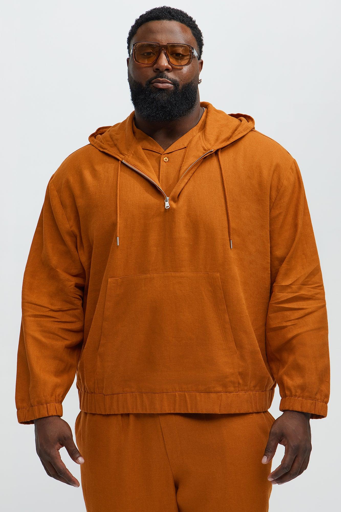 Bahamas Linen Relaxed Quarter Zip Hoodie - Rust Male Product Image