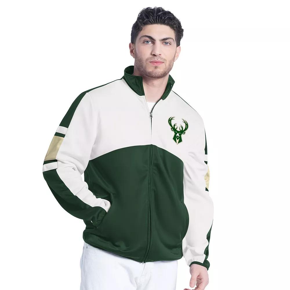 Men's G-III Sports by Carl Banks Hunter Green/White Milwaukee Bucks Back Field Full-Zip Track Jacket, Size: Large, Team Product Image
