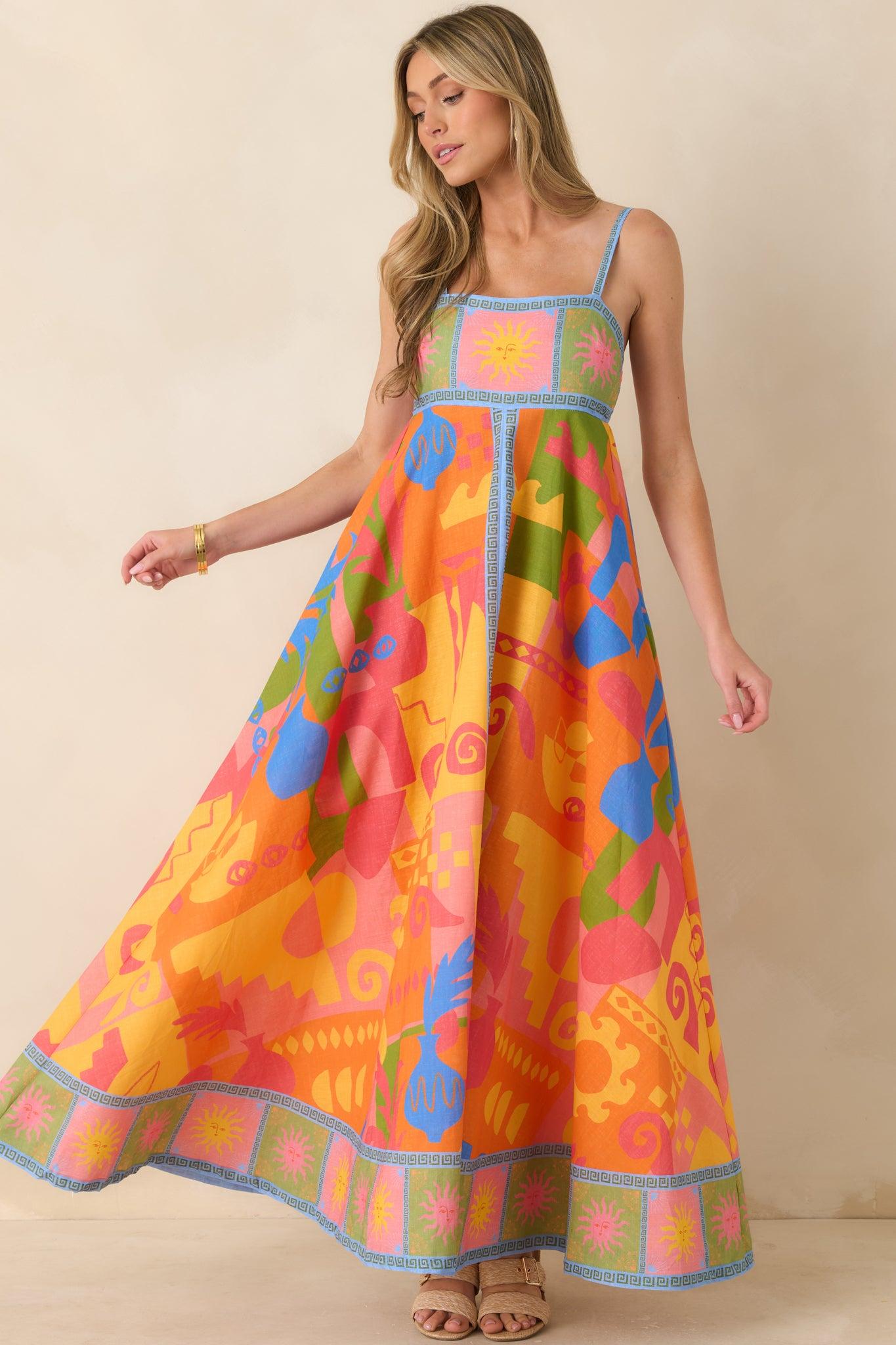 Paradisa Atlantis Orange Multi Cotton Abstract Print Maxi Dress Product Image