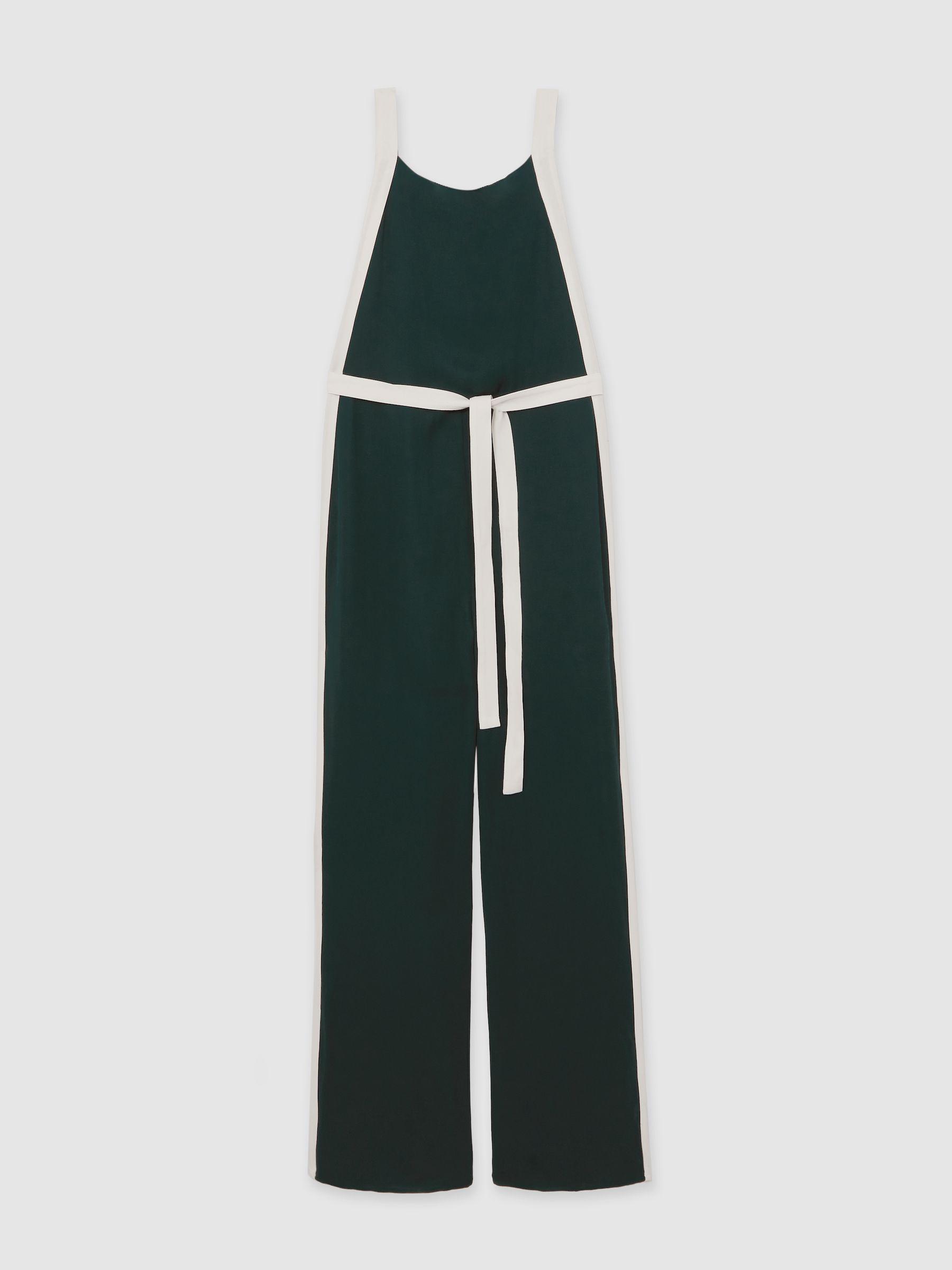 Petite Colourblock Wide Leg Belted Jumpsuit in Dark Green/Cream Product Image