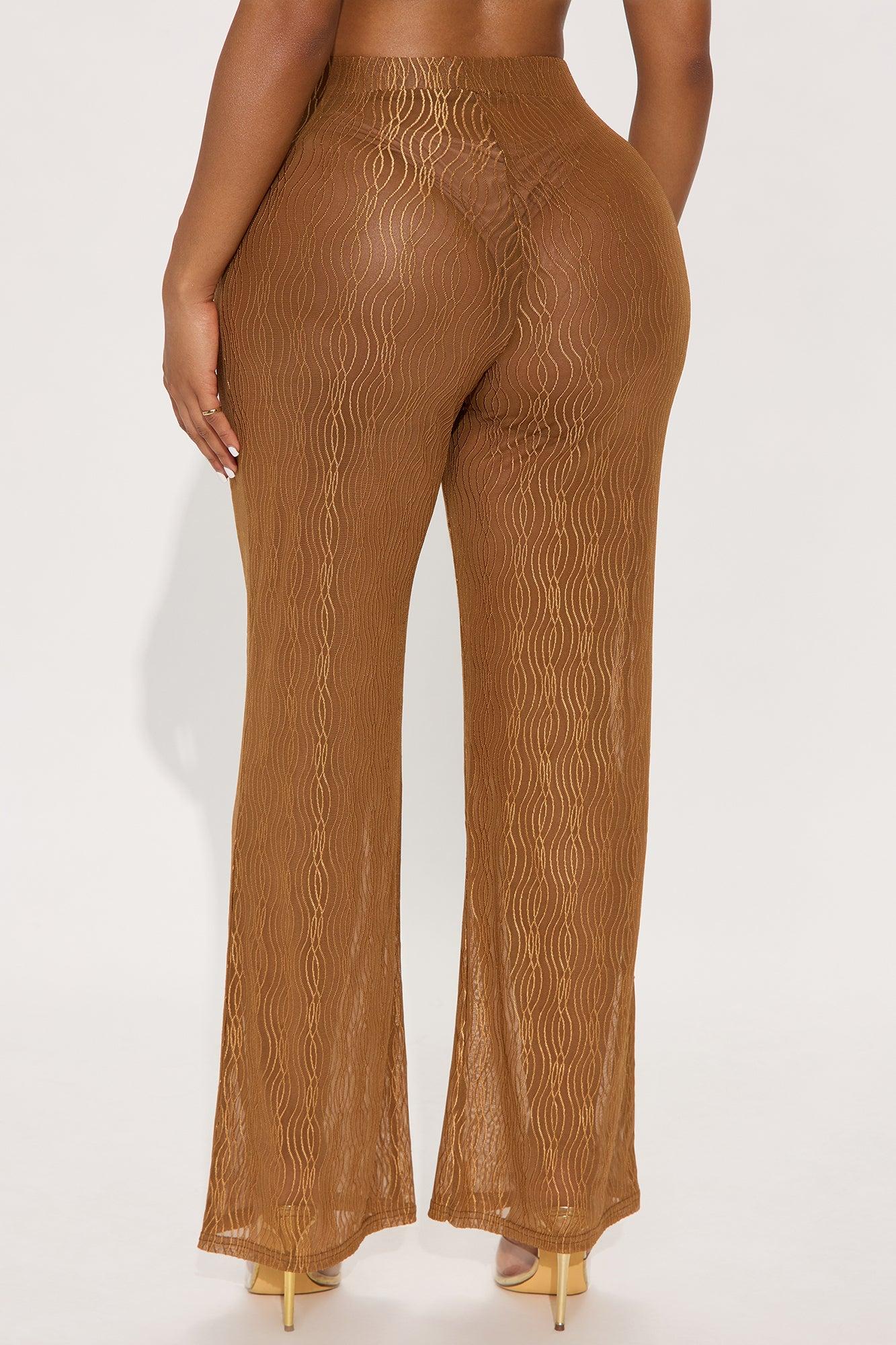 Summer Wave Textured Mesh Cover Up Pants - Mocha Product Image