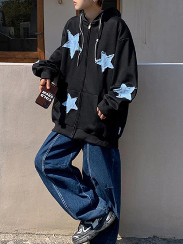 Men's Star Patch Zip Up Hoodie Product Image