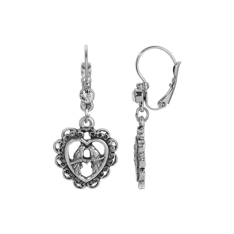 1928 Silver Tone Crystal Lovebirds Drop Earrings, Womens, Gray Product Image