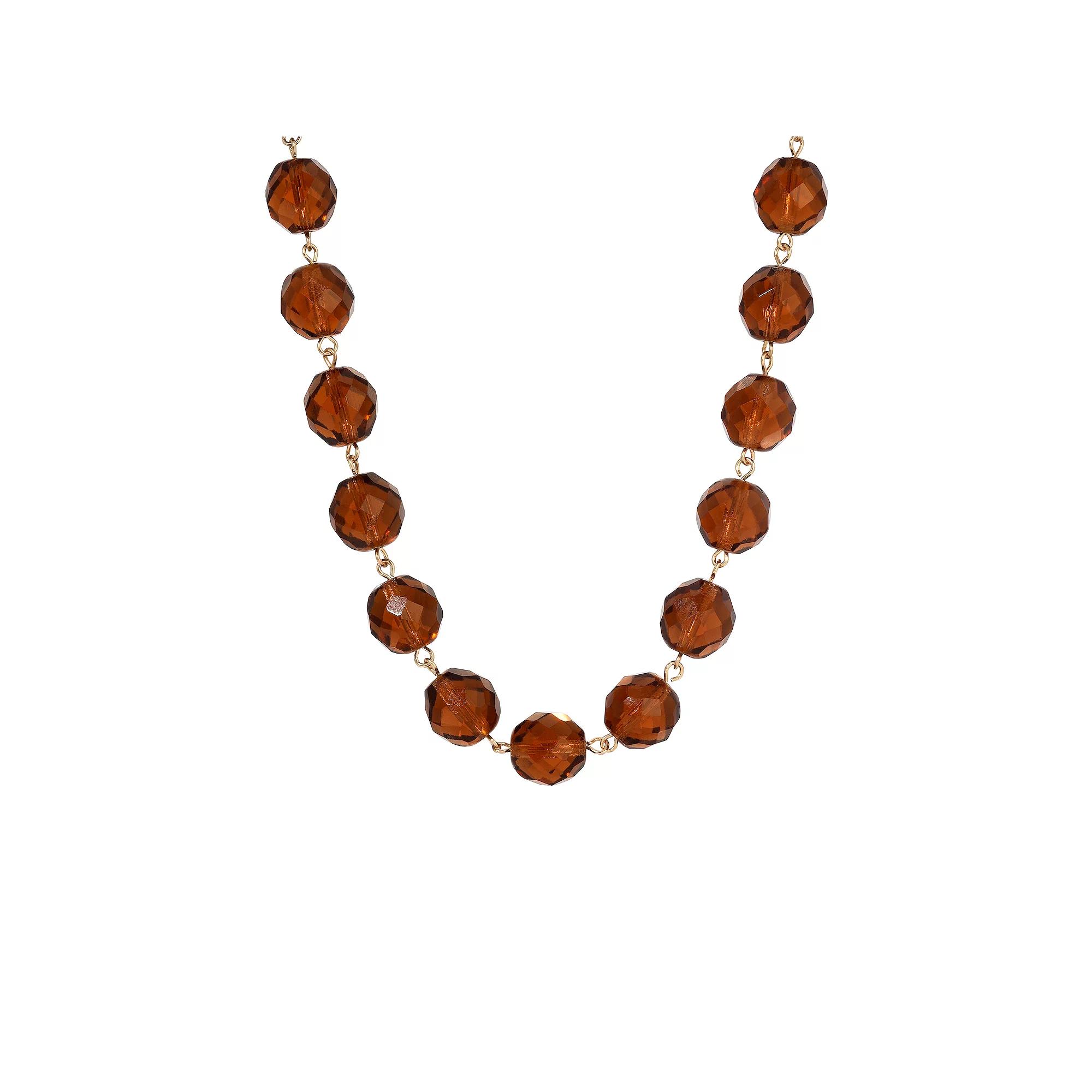 1928 Faceted Glass Bead Strand Necklace, Womens, Brown Product Image