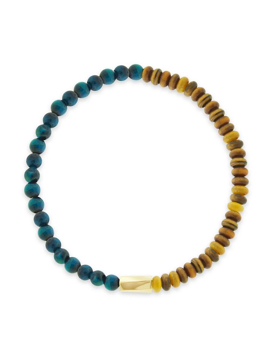 Mens 14K Gold Jasper & Agate Twisted Hexagon Beaded Bracelet Product Image
