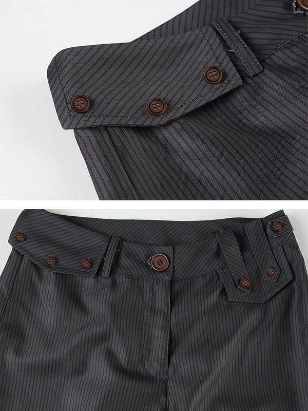 Flared Pants Loose Buttoned Striped Suit Pants Trousers Product Image