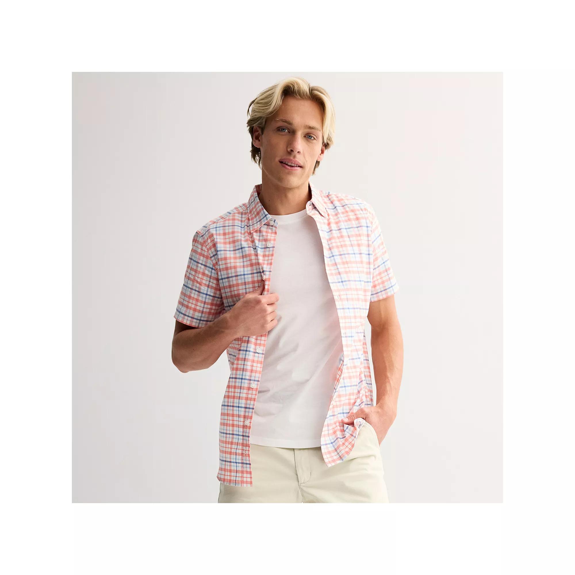 Men's Sonoma Goods For Life® Short Sleeve Performance Shirt, Size: XL, State Plaid Pink Product Image