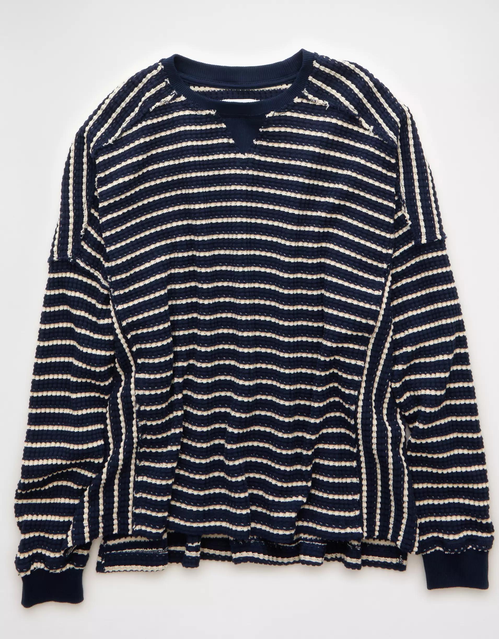 AE Big Hug Crew Neck Waffle Sweatshirt Product Image