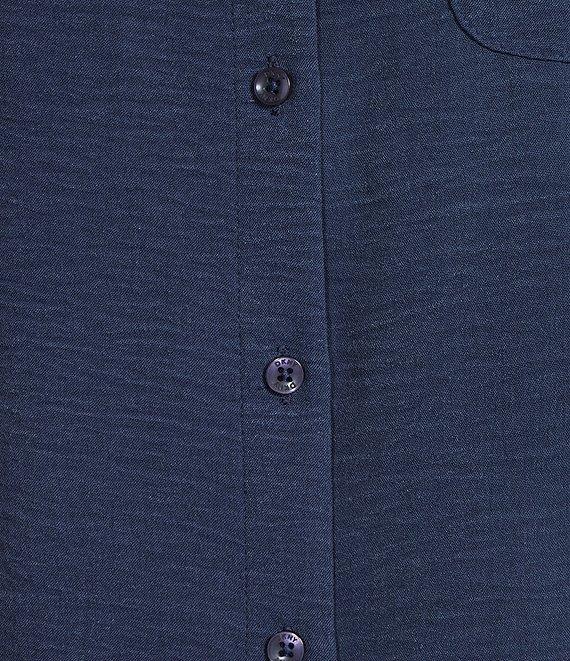 DKNY by Donna Karan Point Collar Long Roll-Tab Sleeve Button Front Blouse Product Image
