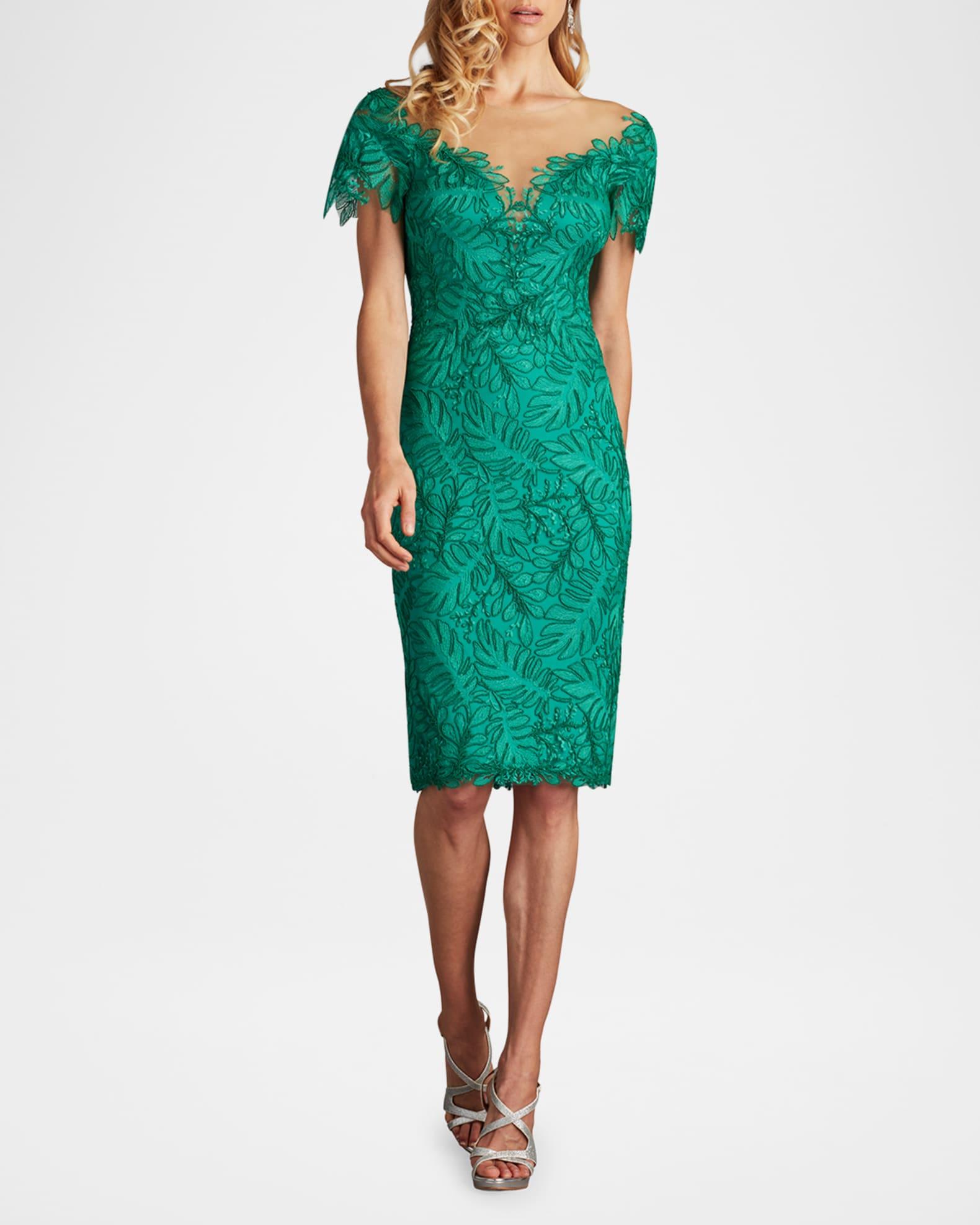 Leaf-Embroidered Bodycon Illusion Dress Product Image