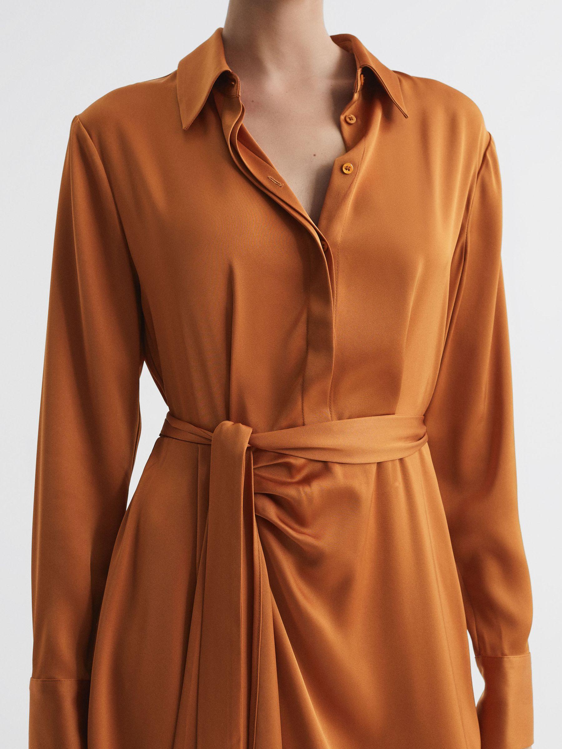 Satin Shirt-Style Midi Dress in Rust Product Image