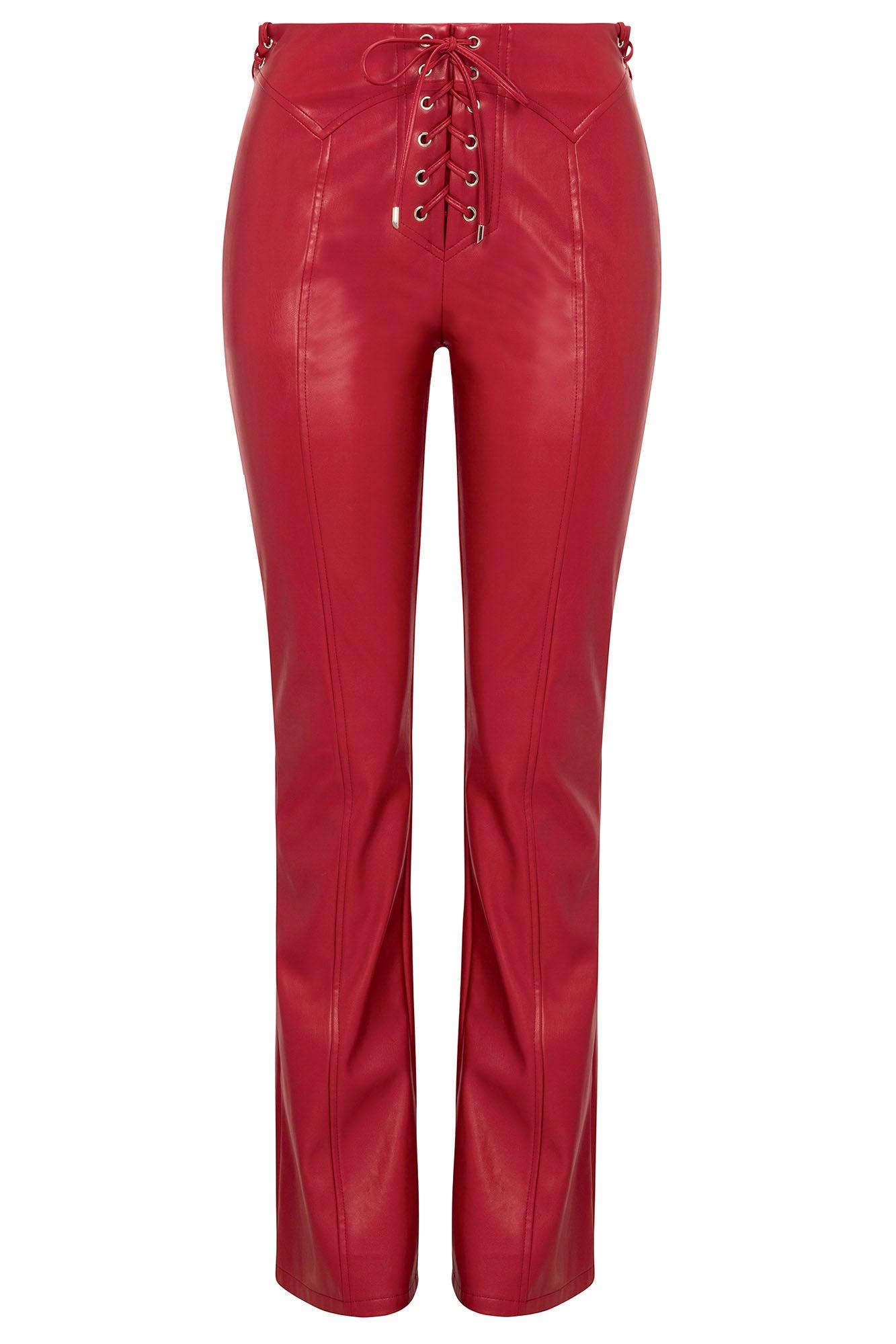 Vivienne Faux Leather Lace Up Pant - Red Product Image