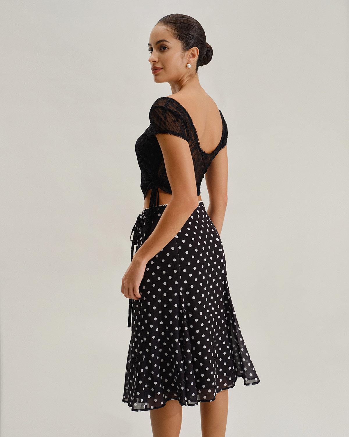 Black Polka Dot Mermaid Midi Skirt Product Image