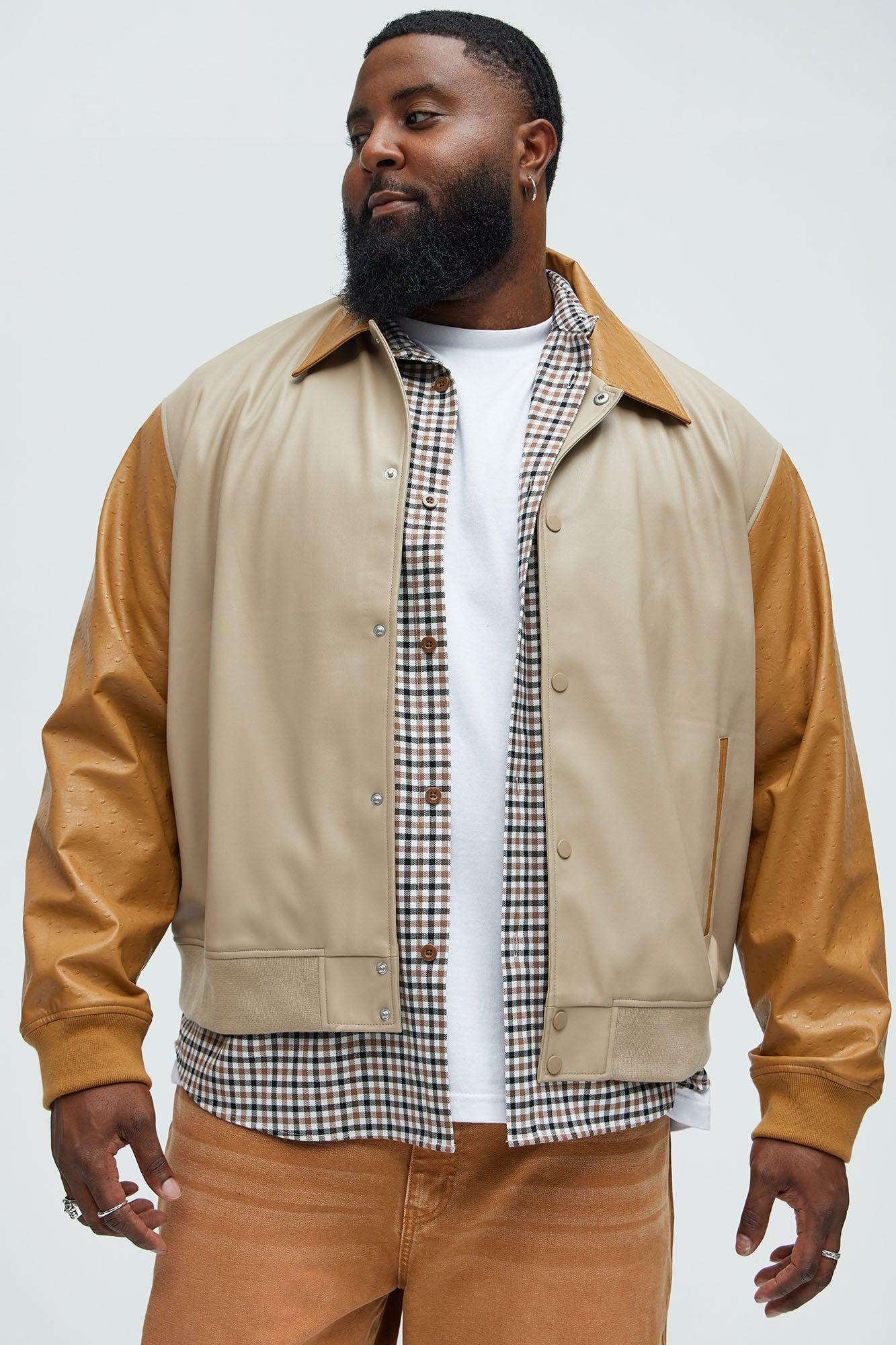 The Only Contrast Faux Leather Jacket - Taupe/combo Product Image