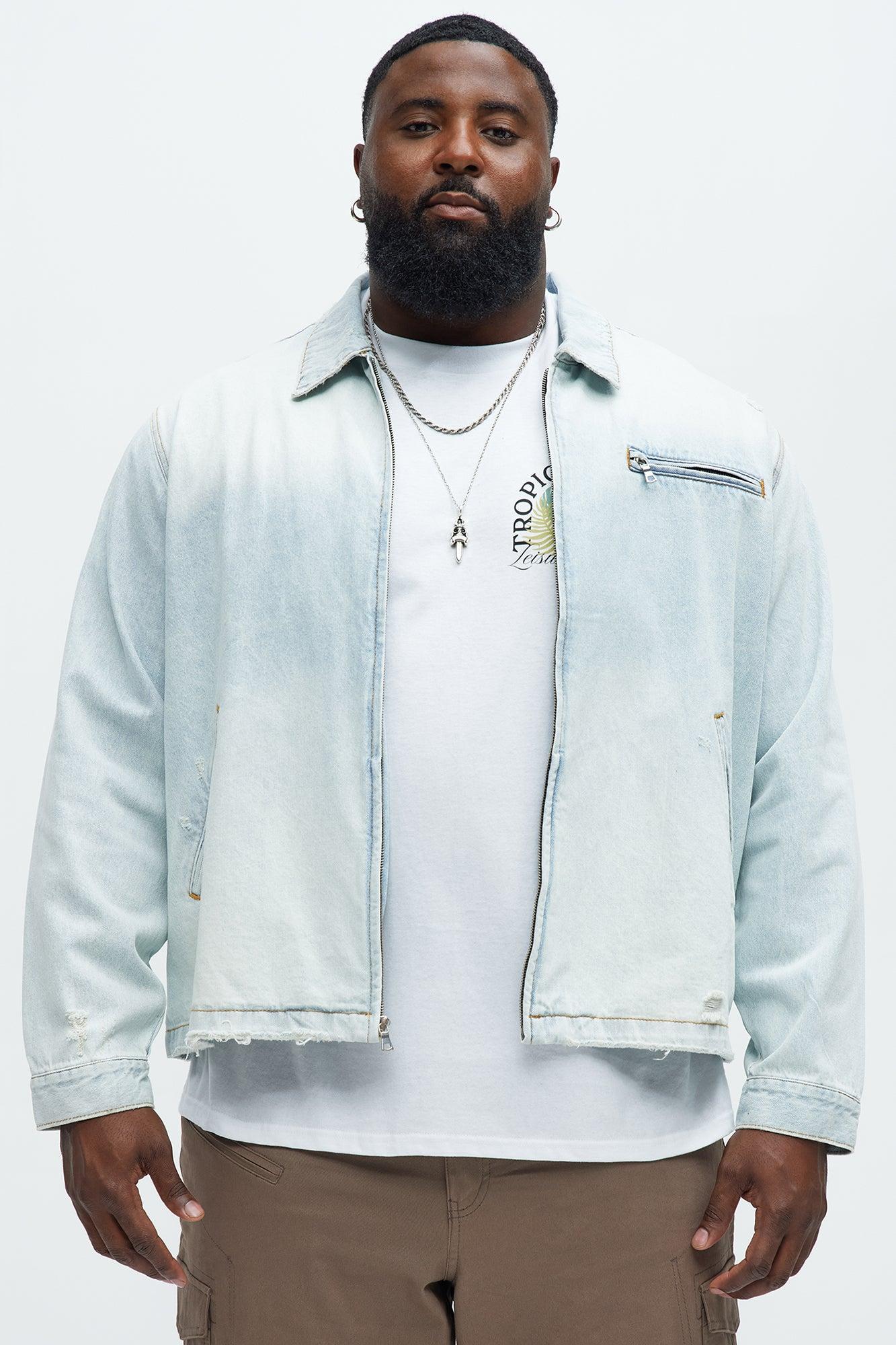 Distressed Zip Denim Jacket - Light Wash Product Image