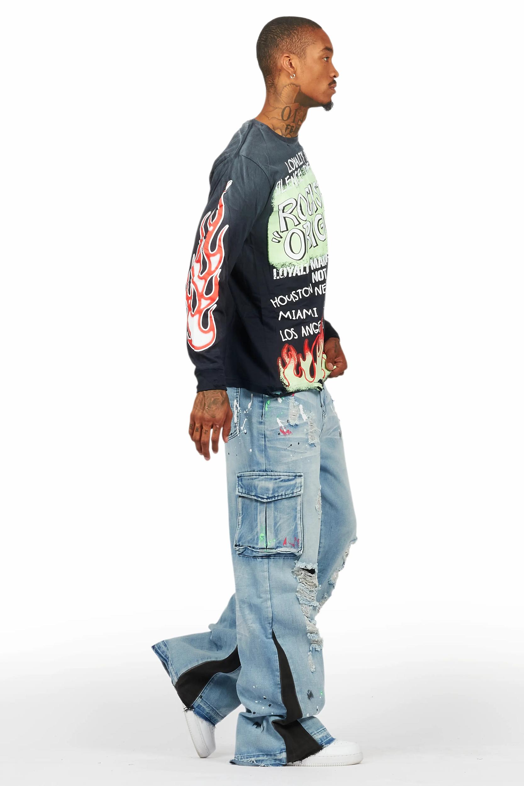 Beno Black/Blue Long Sleeve T-Shirt/Baggy Fit Jean Bundle Male Product Image