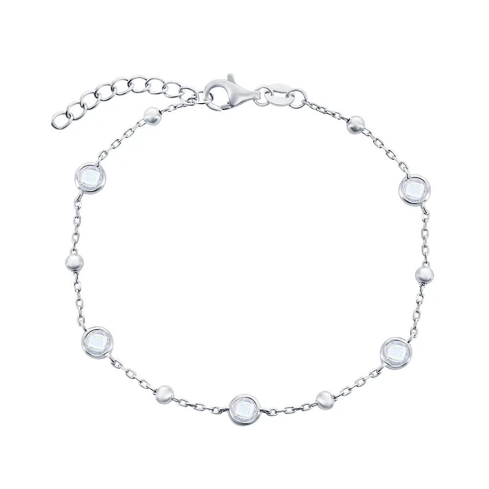 Argento Bella Sterling Silver Bezel-Set Cubic Zirconia & Bead Bracelet, Women's, Size: 7", Sterling White Product Image