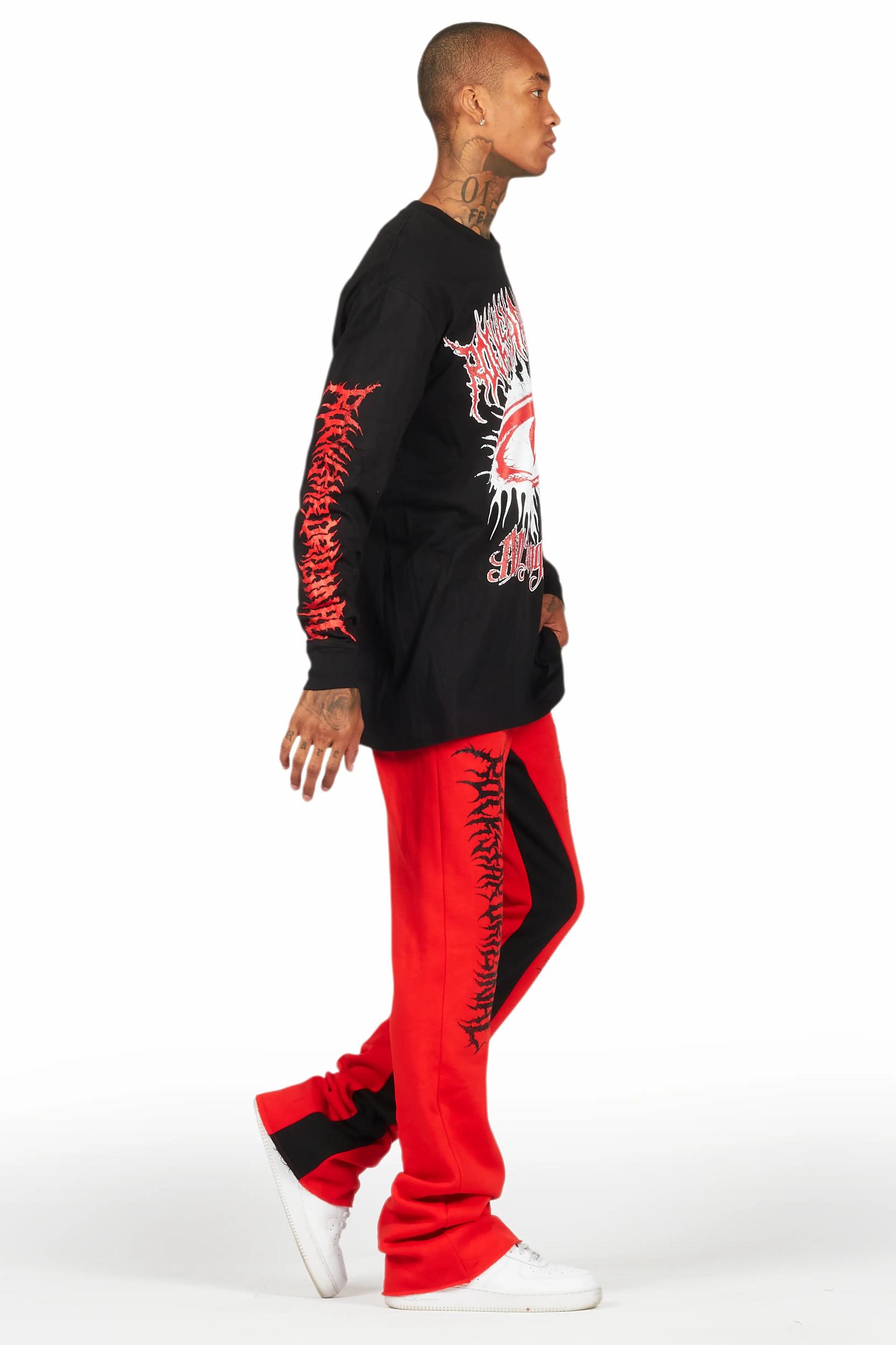 All Seeing Eyes Red/Black Long Sleeve T-Shirt/Baggy Pant Set Male Product Image