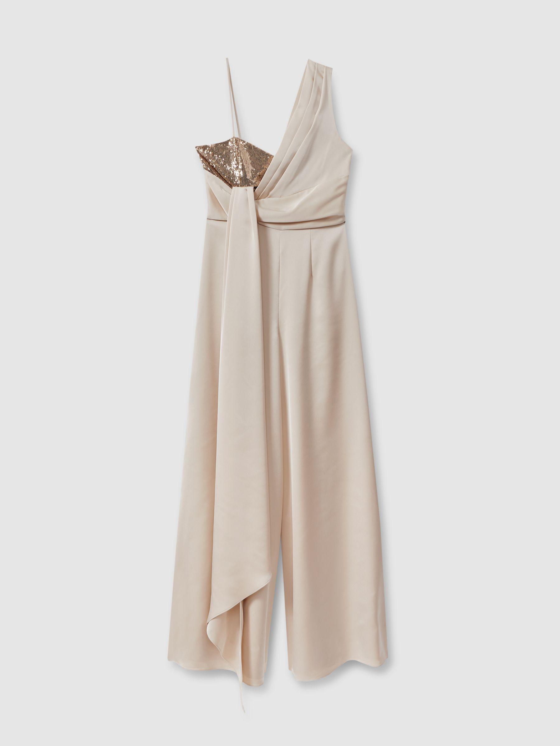 Halston Satin Sequin Wide Leg Jumpsuit in Champagne Product Image