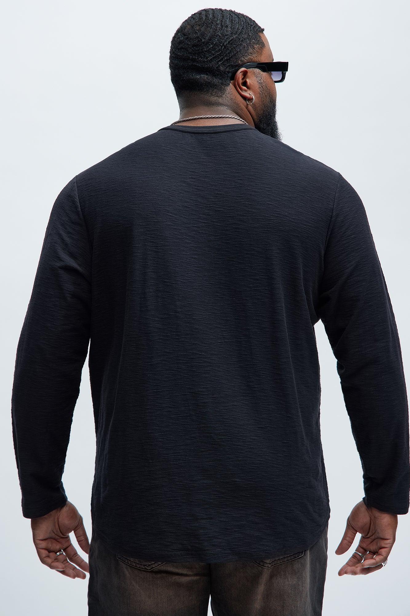 Asher Slub Texture Scallop Long Sleeve Tee - Black Product Image