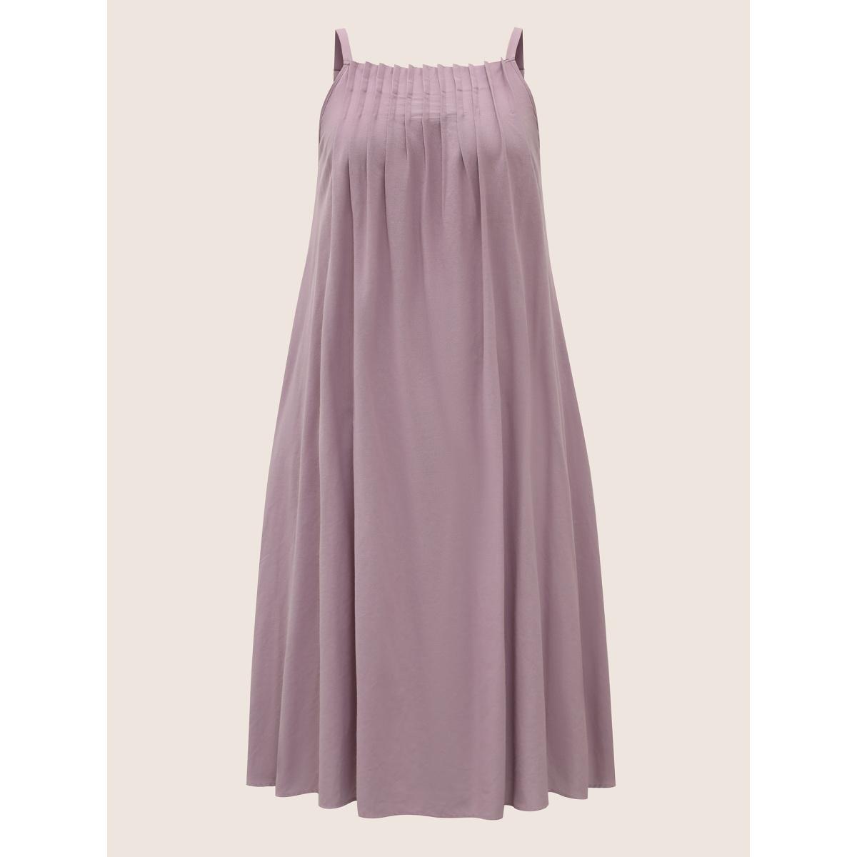Plus Size Cotton Plain Pleated Loose Fit Cami Dress Heather Women Leisure Ruffles Non Sleeveless Curvy BloomChic 12/L Product Image