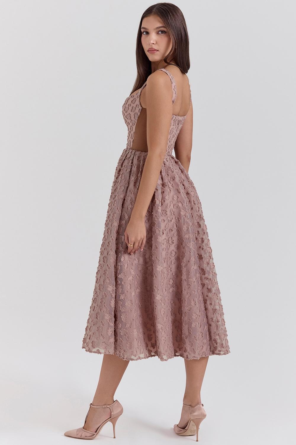 Lovely  french rose jacquard sweetheart neckline midi dress - sale Product Image