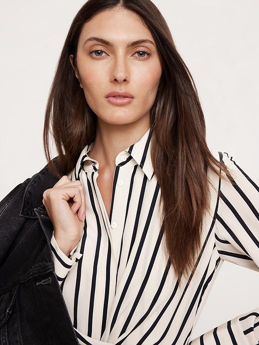 Matte Silk Twist-Front Shirt Dress Product Image