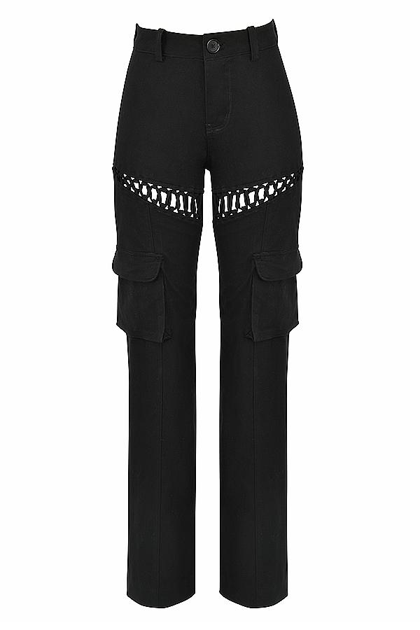Breanna  black lace up cargo trousers Product Image