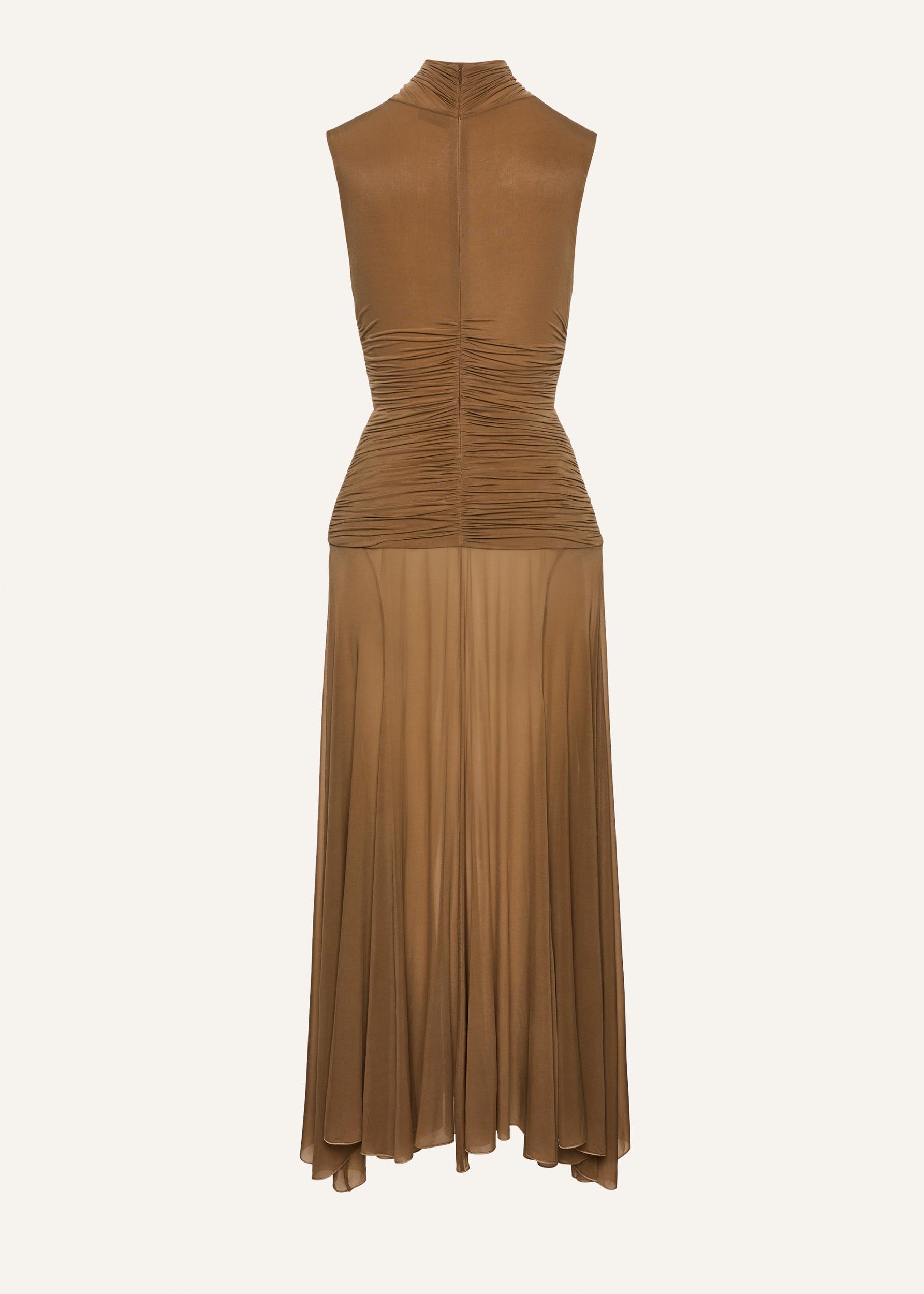 High-neck cupro maxi dress in beige Product Image