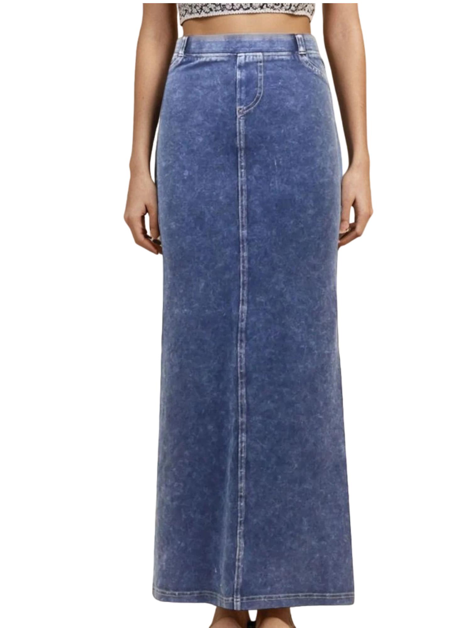 Hard Tail Long Denim Closed Slit Skirt (Style WJ-114) Product Image
