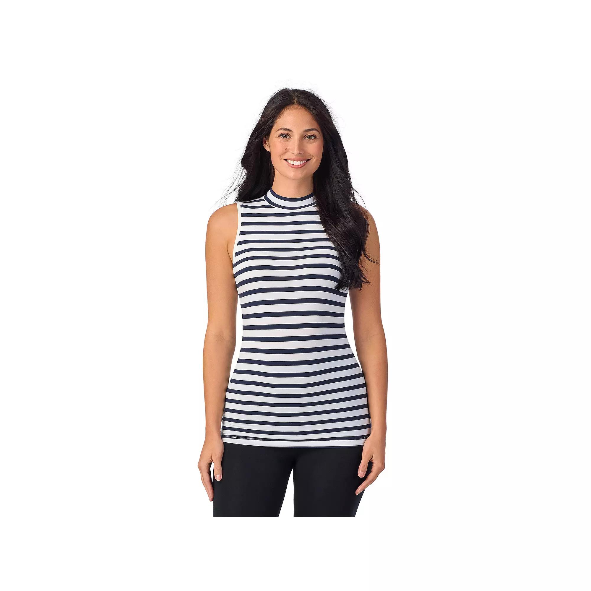 Women's Cuddl Duds® Softwear with Stretch Sleeveless Mock Neck Tank Top, Size: Large, Navy White Stripe Product Image