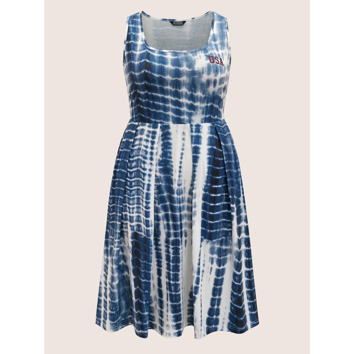 Plus Size Tie Dye Round Neck Pleated Midi Dress Mediumblue Women Casual Non Round Neck Short sleeve Curvy BloomChic 30/6X Product Image