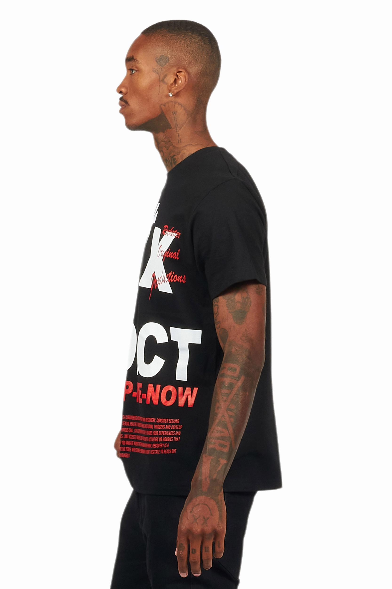Addict Black Graphic T-Shirt Male Product Image