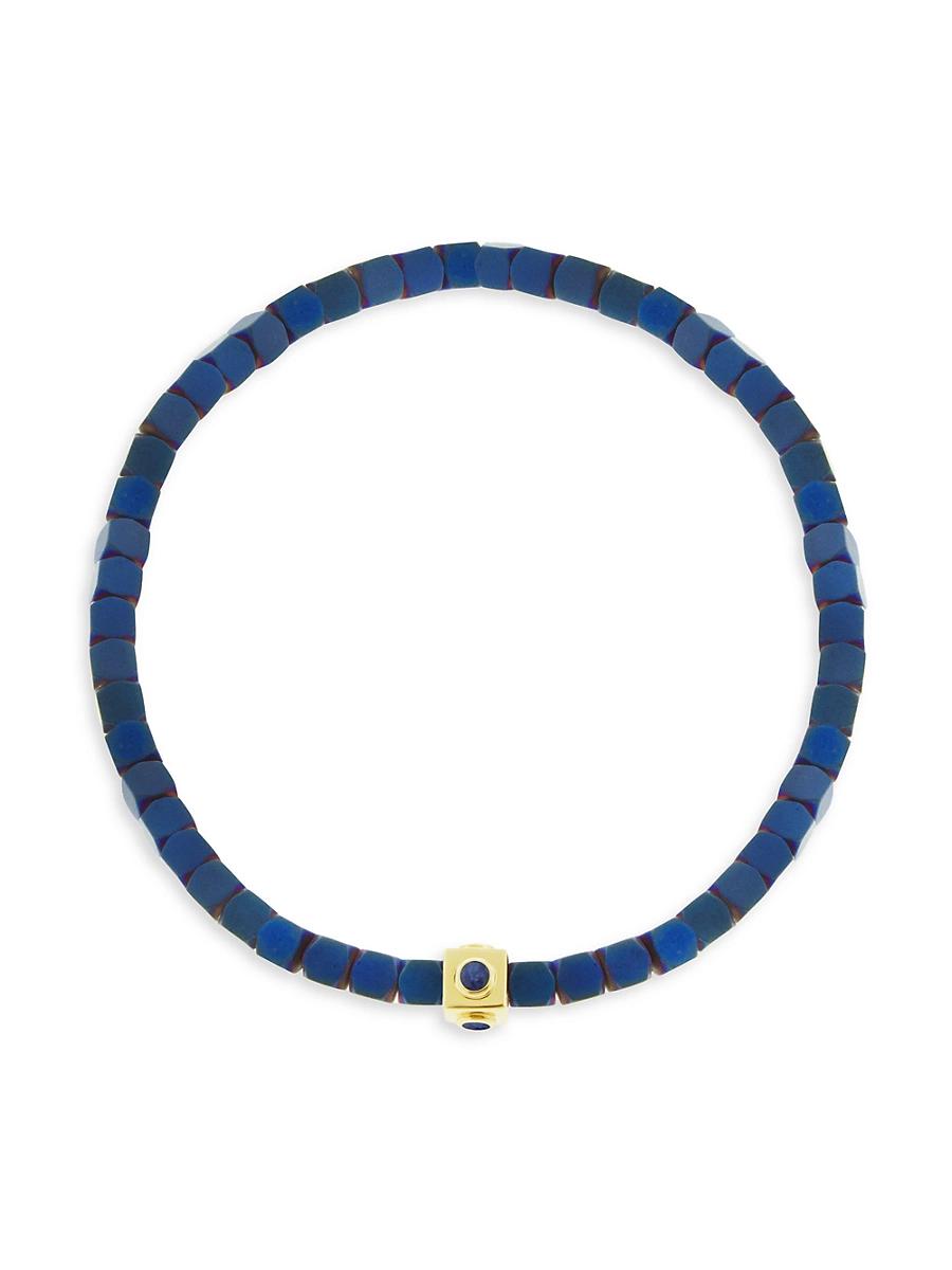 Mens Eye Of The Idol 14K Yellow Gold Sapphire-Accented Hematite Bead Bracelet Product Image