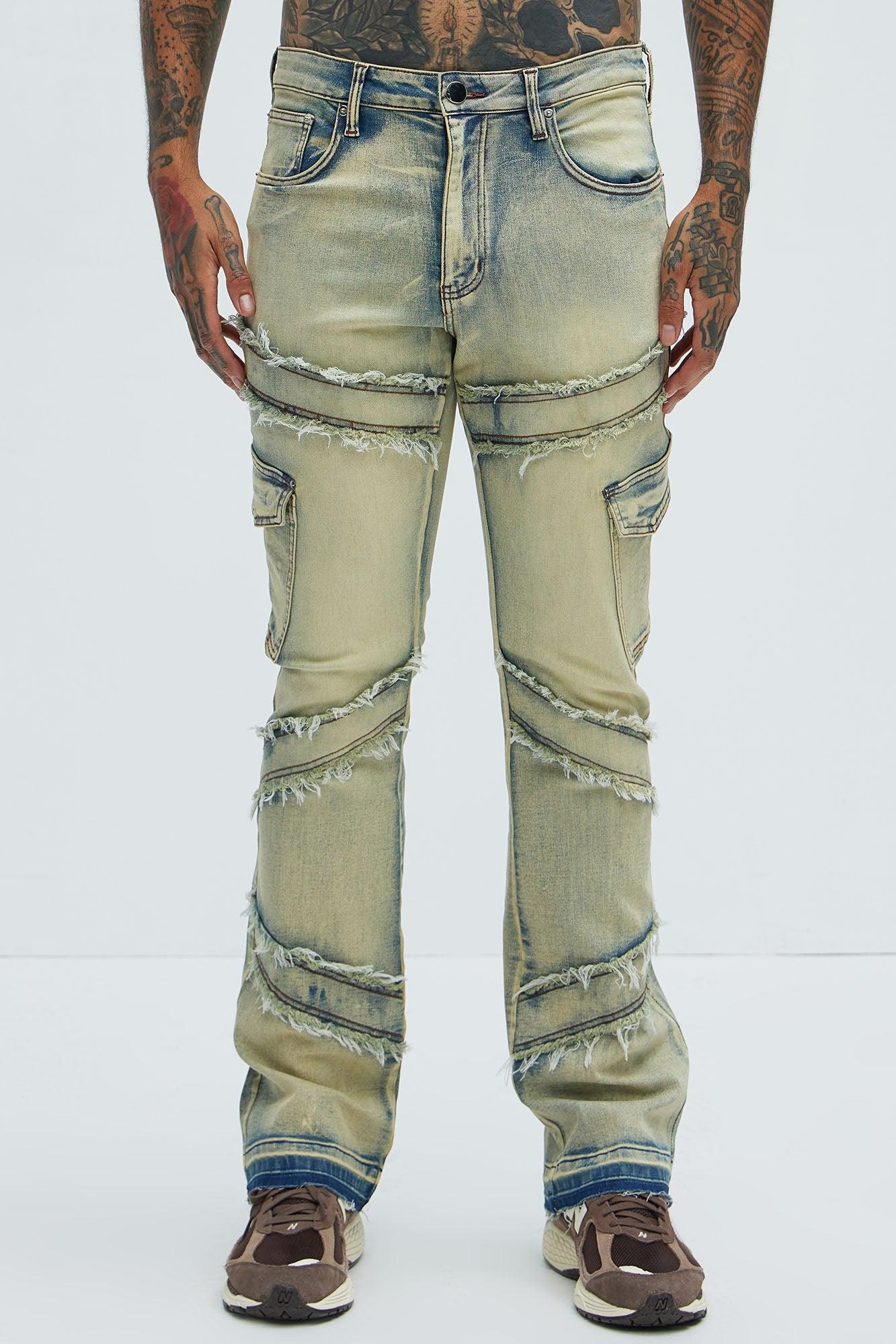 Simi Fray Cargo Stacked Skinny Flare Jeans - Vintage Blue Wash Product Image