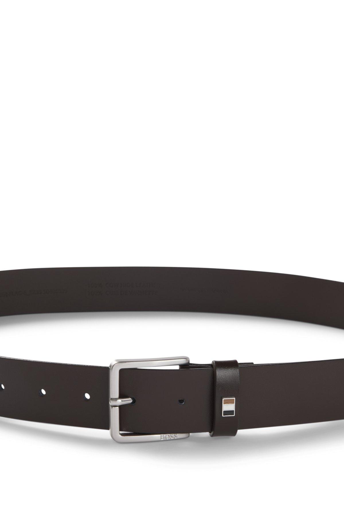 Italian-leather belt with signature-stripe keeper trim Product Image