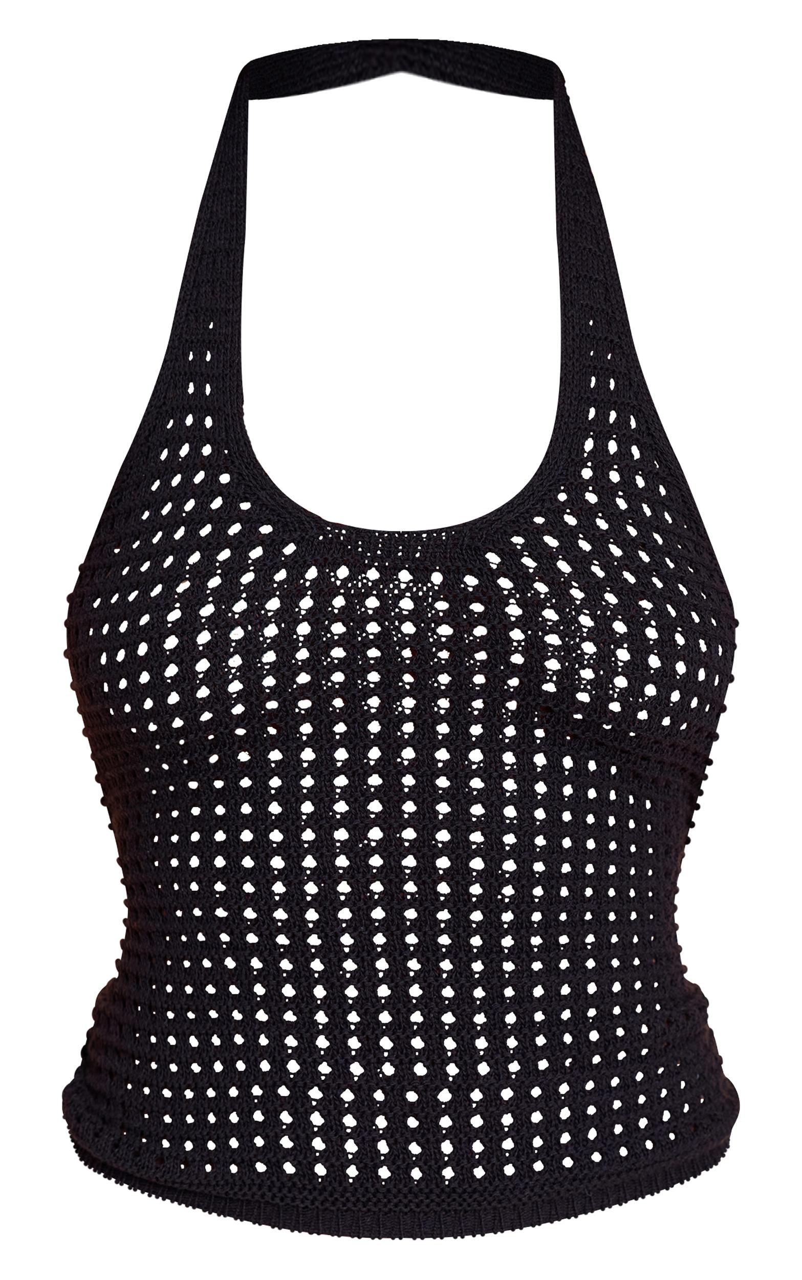 Black Crochet Halter Top Product Image