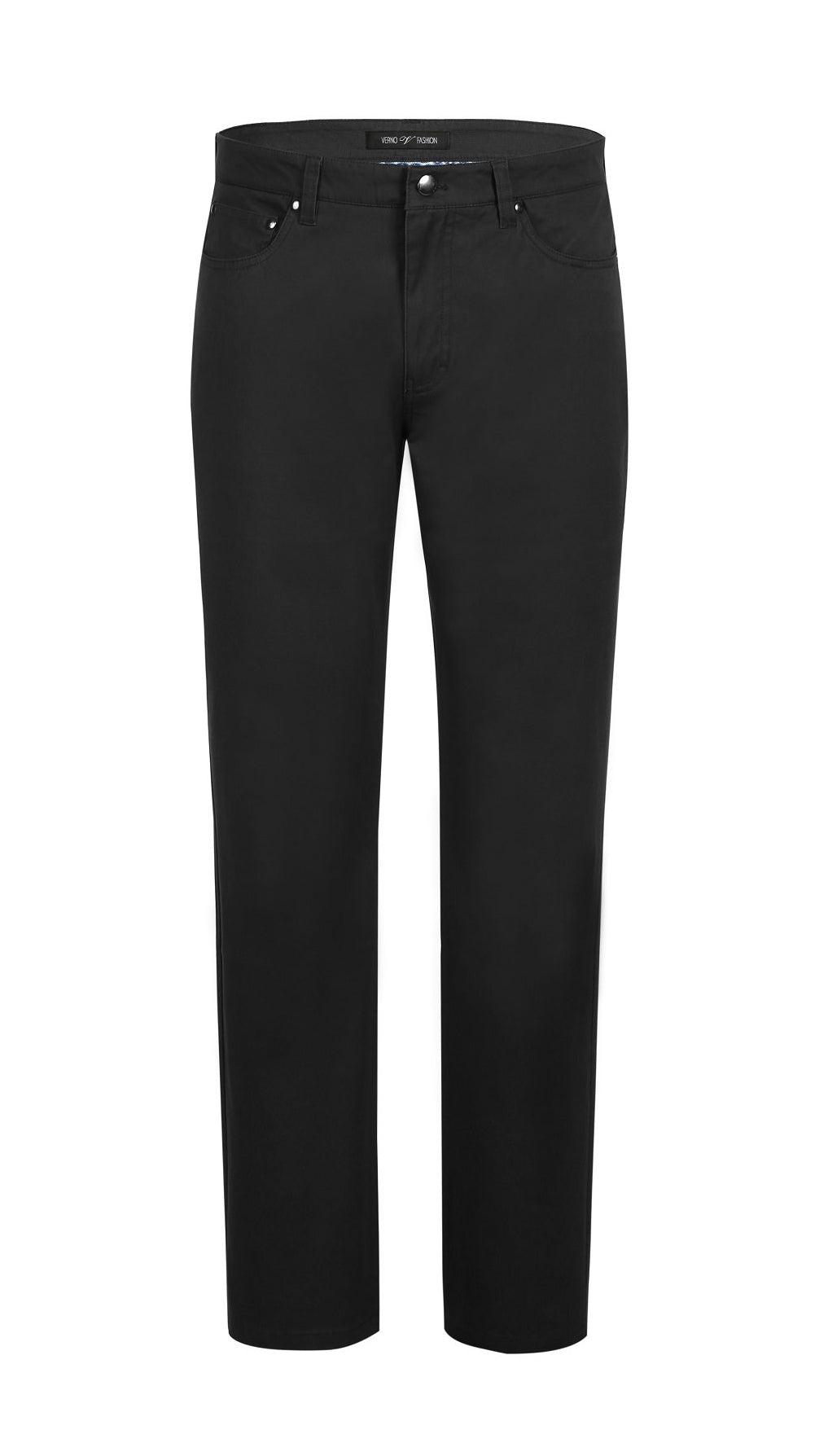 Stretch Cotton Flat Front Pants Straight Legs in Black Product Image