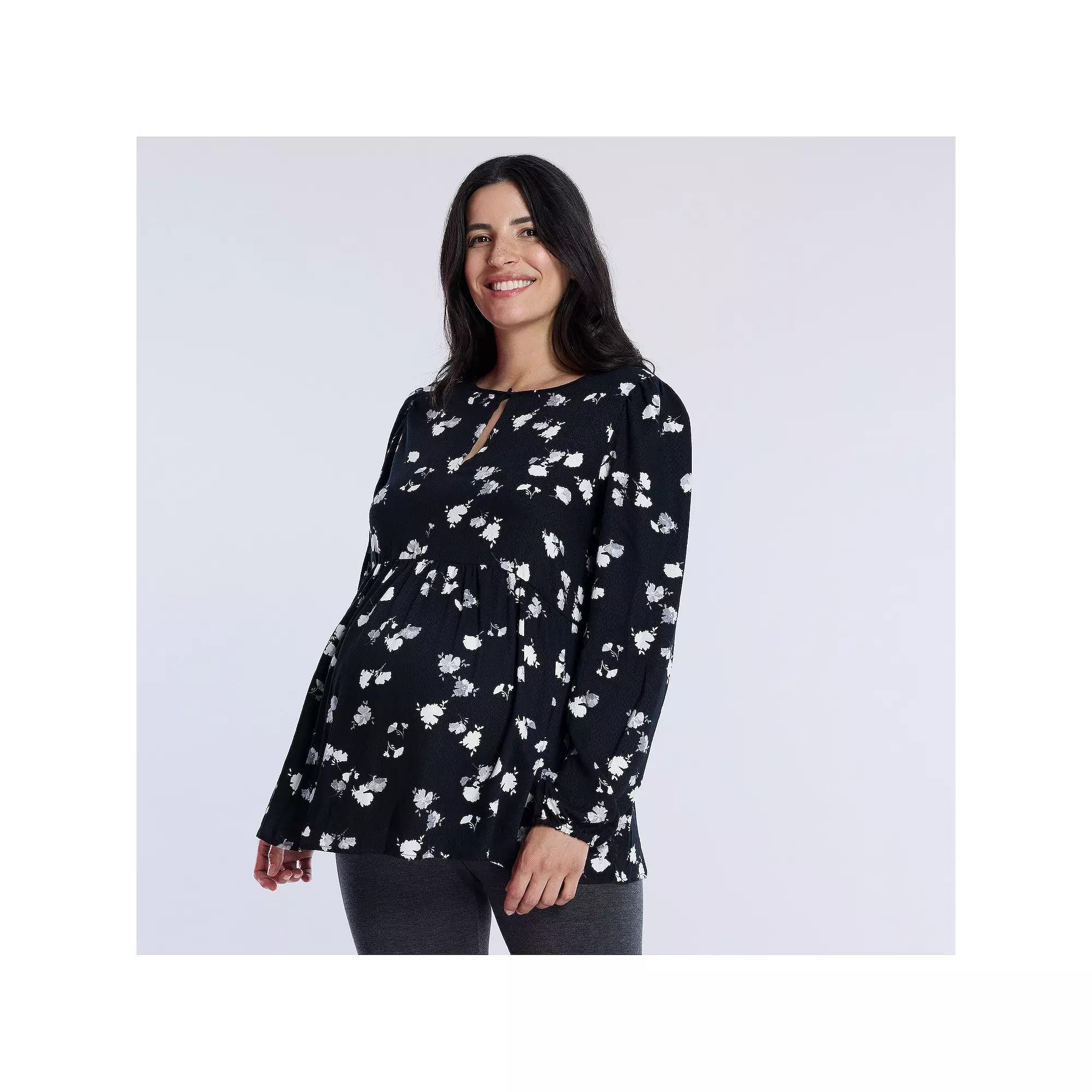 Maternity Motherhood® Woven Keyhole Blouse, Women's, Size: Medium-Mat, Black Floral Product Image