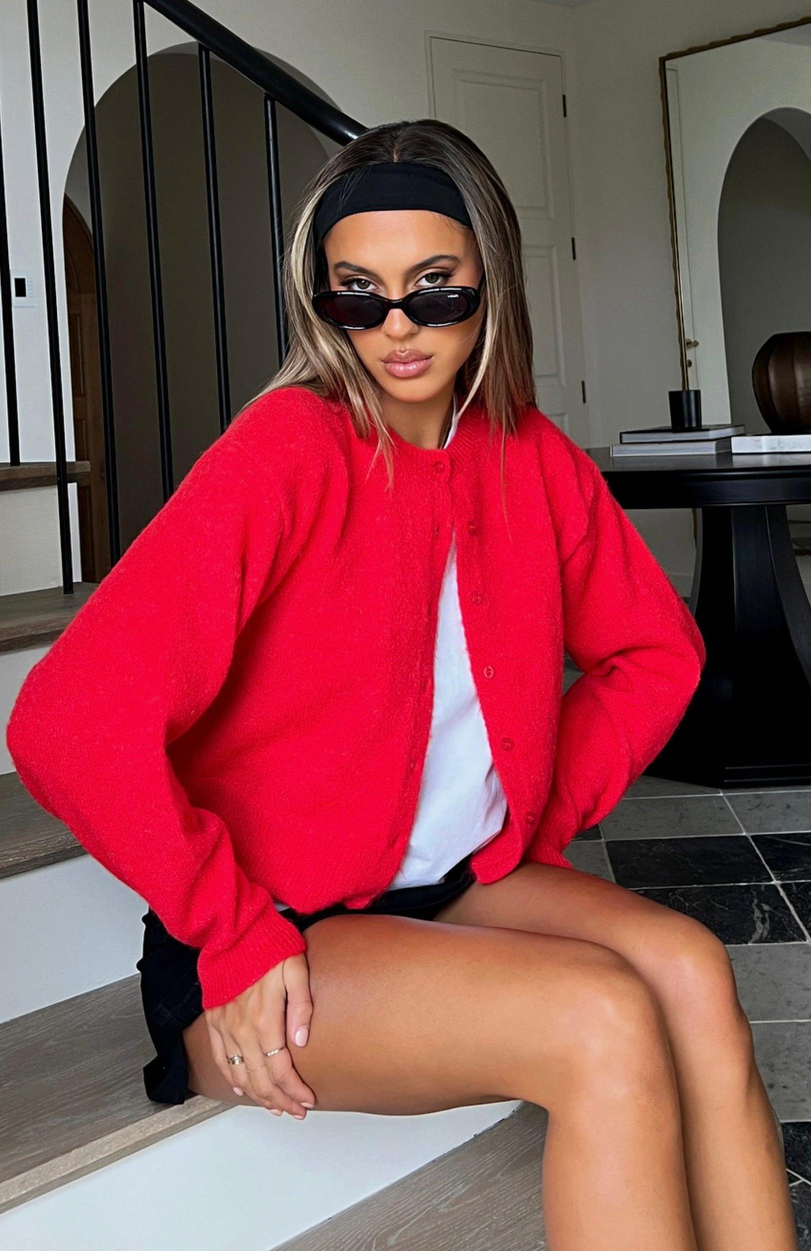 Warm Whispers Knit Cardigan Red Product Image