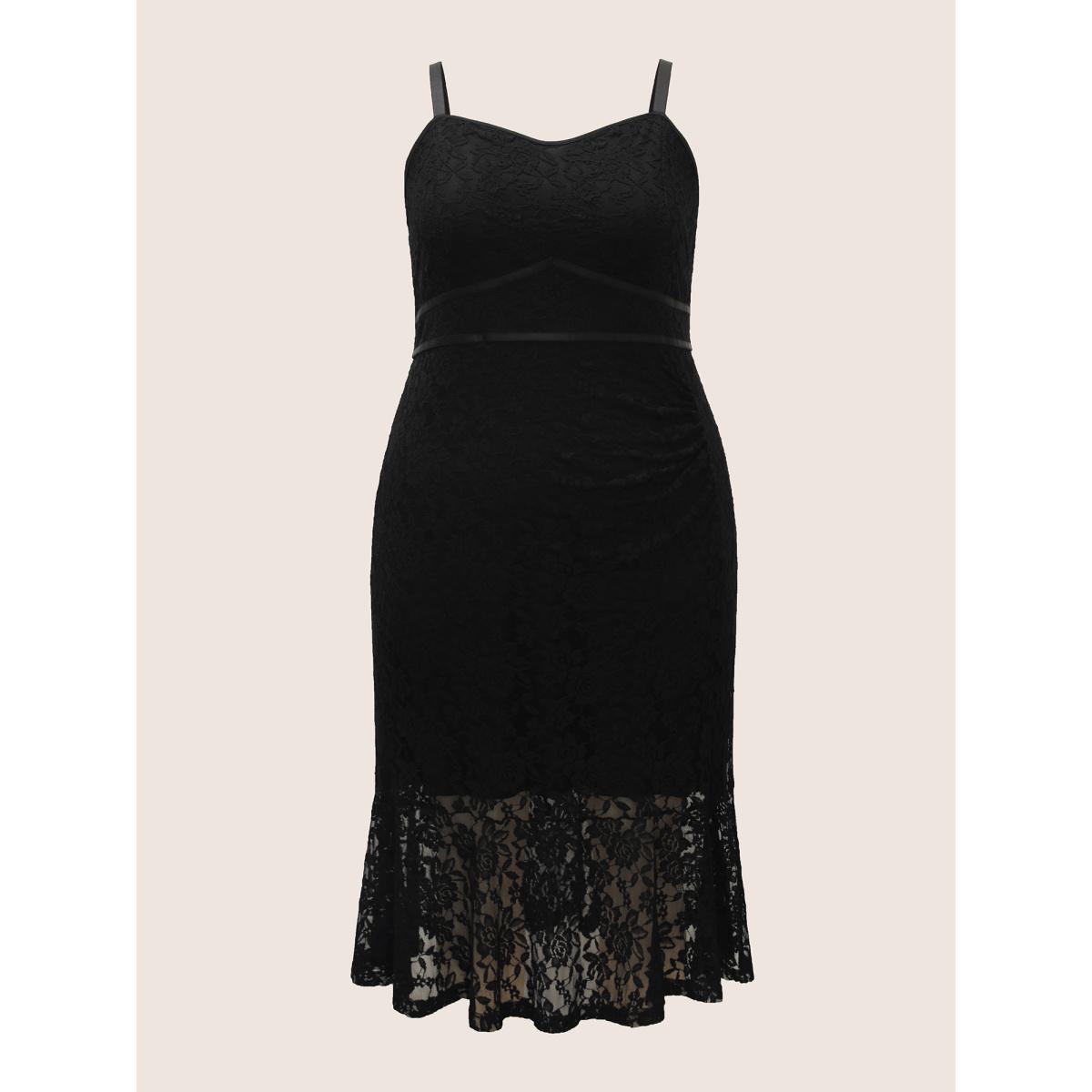 Plus Size Rose Crochet Lace Mesh Cami Dress Black Women Cocktail Non Sleeveless Curvy BloomChic 28/5X Product Image