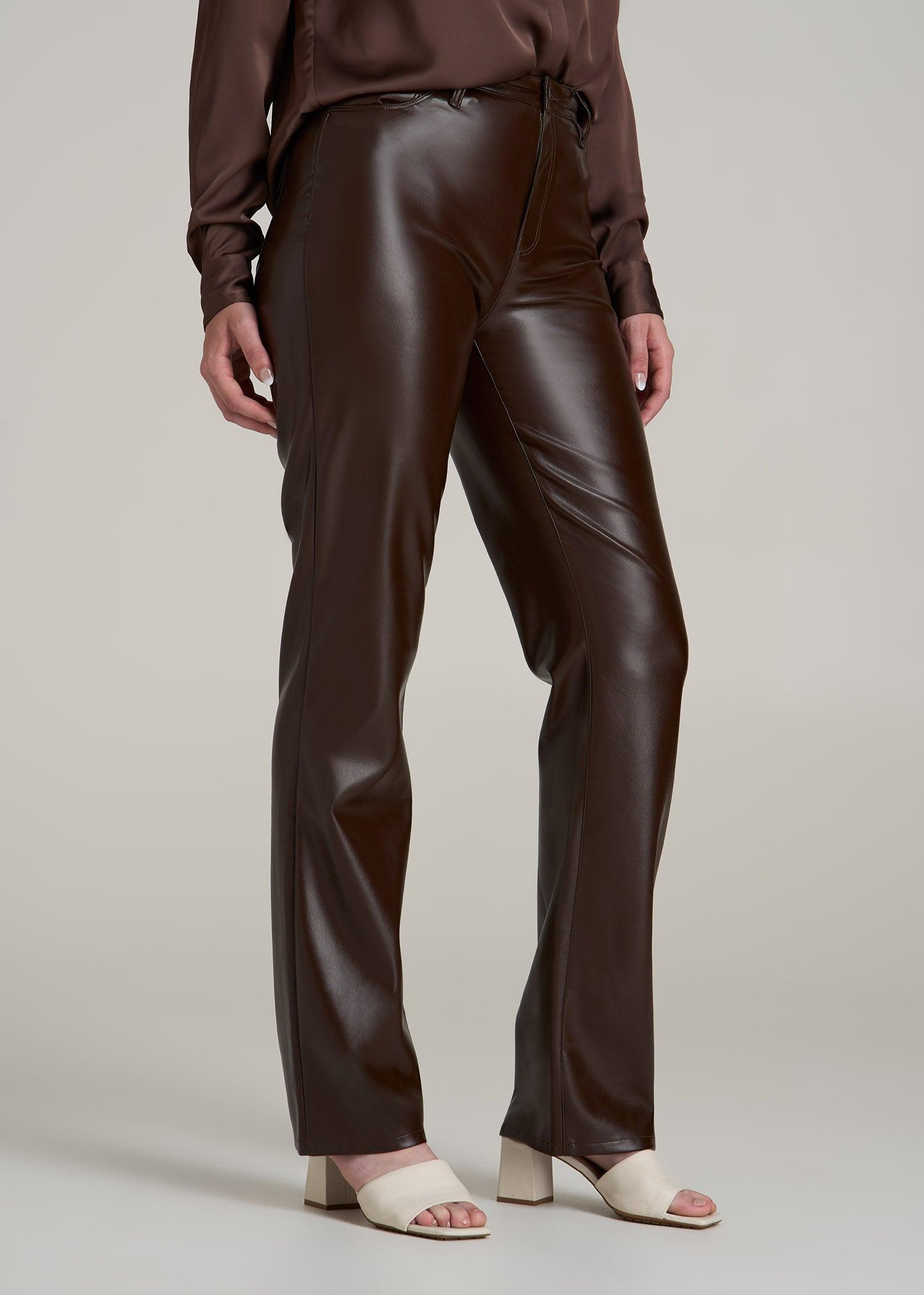 True Touch Leather Straight Leg Pants for Tall Women in Espresso Female Product Image