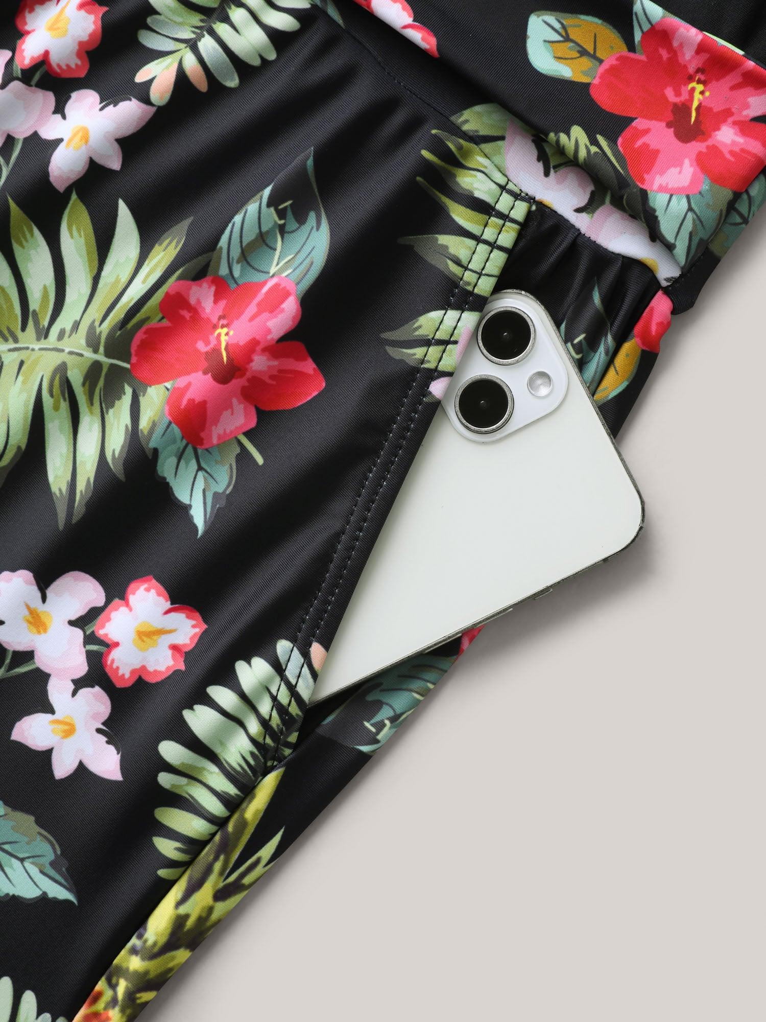 Tropical Floral Pockets One-Piece Swimsuit Female Product Image