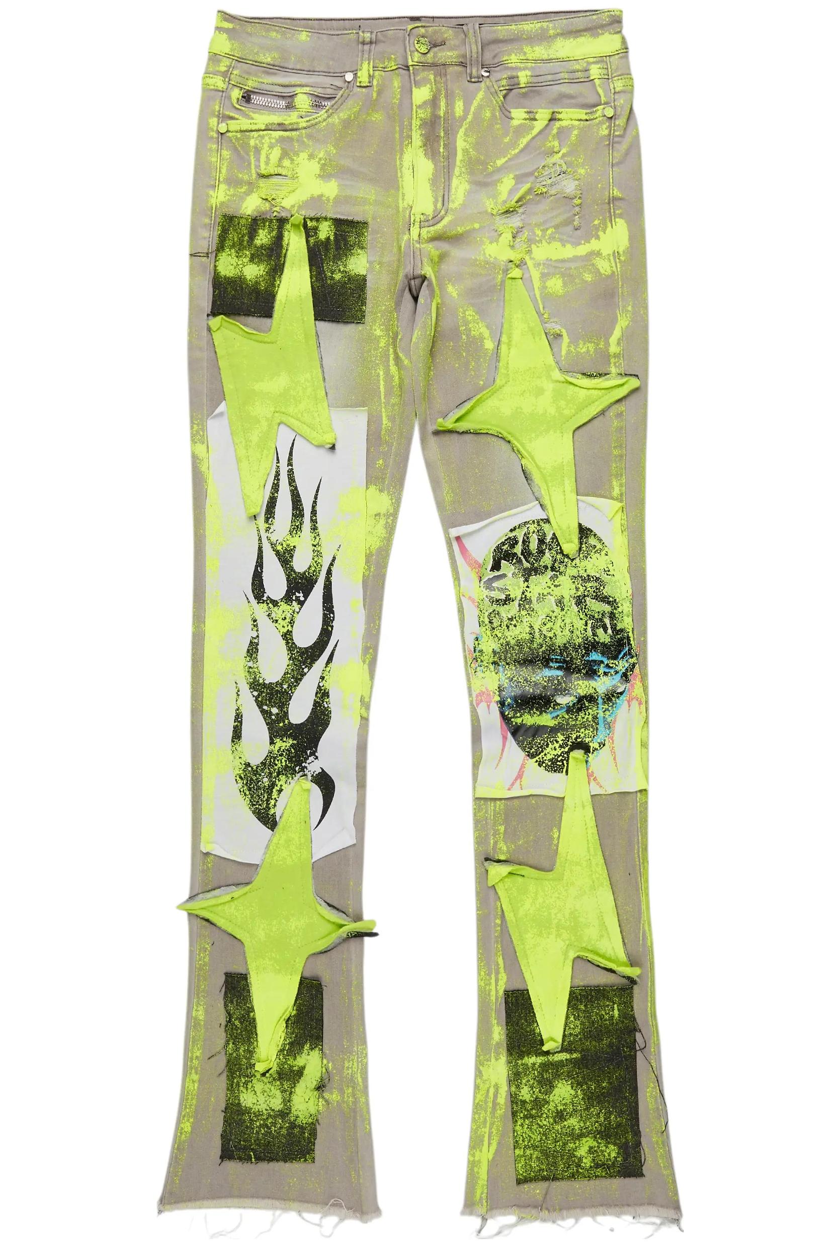 Edge Grey/Yellow Roller Paint Stacked Flare Jean Male Product Image