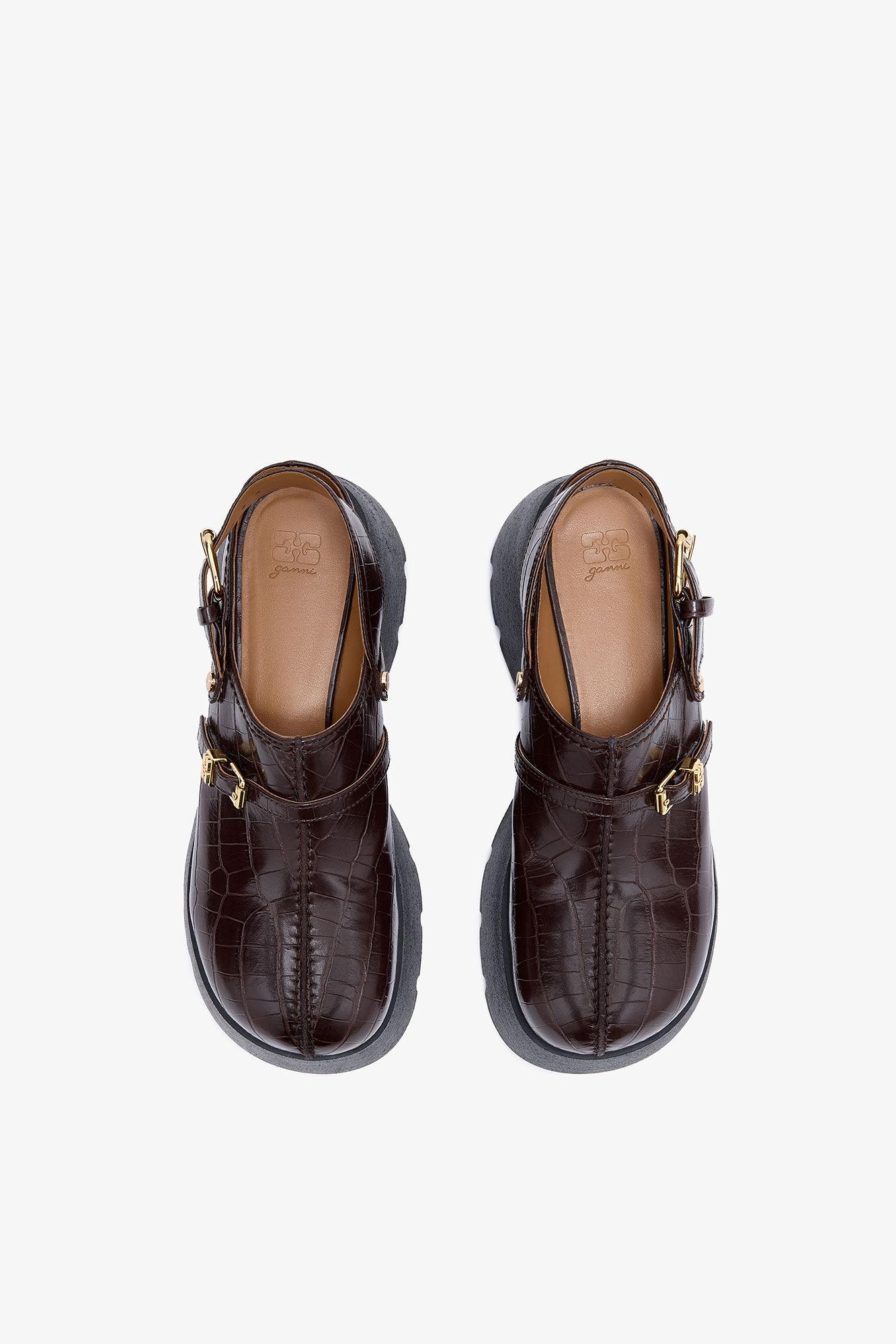 Platform Clogs in Brown Croco Product Image