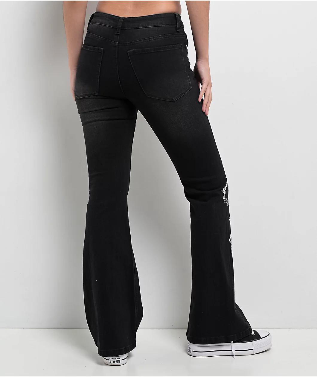 Empyre Glimmer Ozzy Black Wash Mid Rise Flare Jeans Product Image