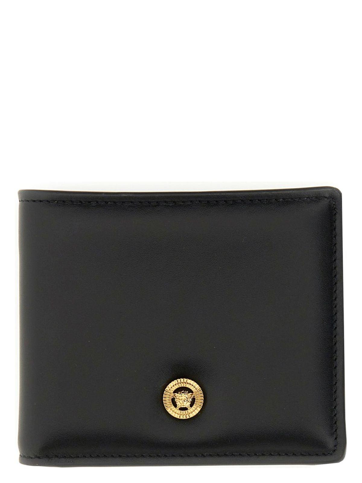 VERSACE Black Small Wallet With Medusa Biggie Logo In Leather Woman Product Image